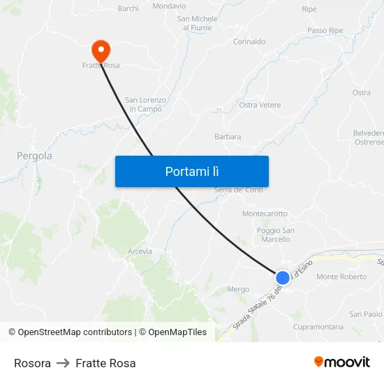 Rosora to Fratte Rosa map