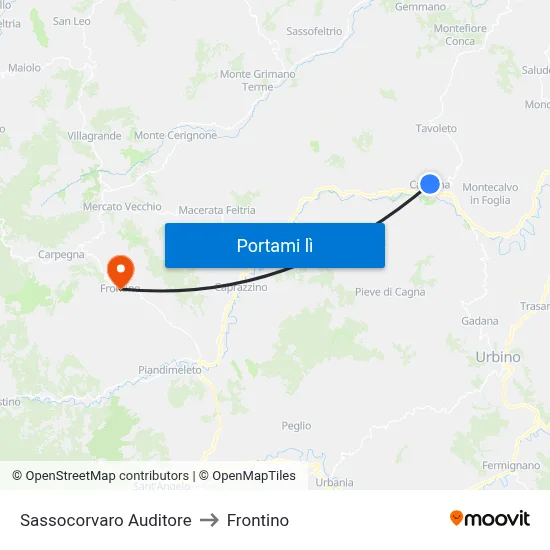 Sassocorvaro Auditore to Frontino map