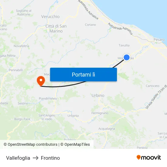 Vallefoglia to Frontino map