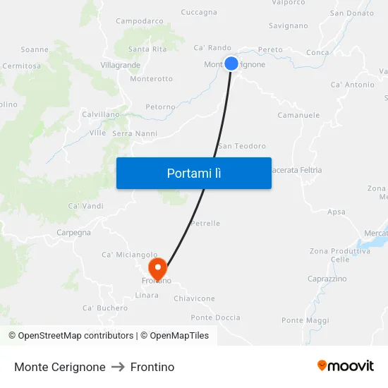 Monte Cerignone to Frontino map