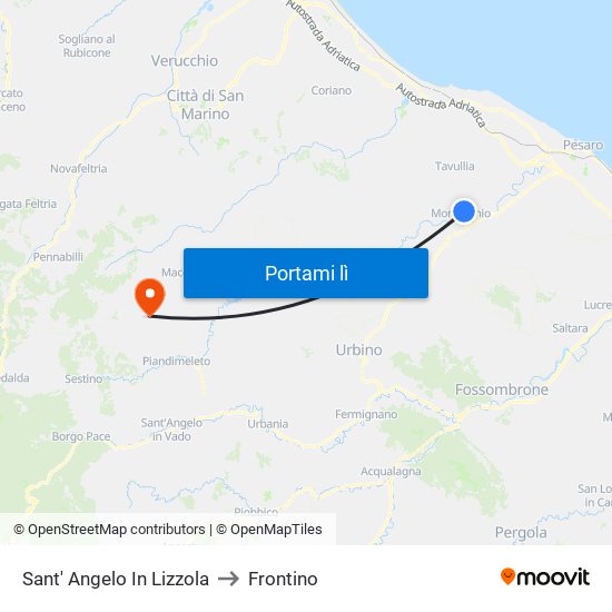 Sant' Angelo In Lizzola to Frontino map