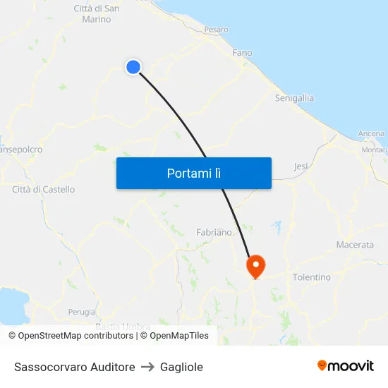 Sassocorvaro Auditore to Gagliole map