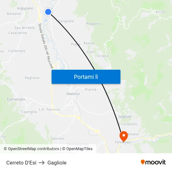 Cerreto D'Esi to Gagliole map