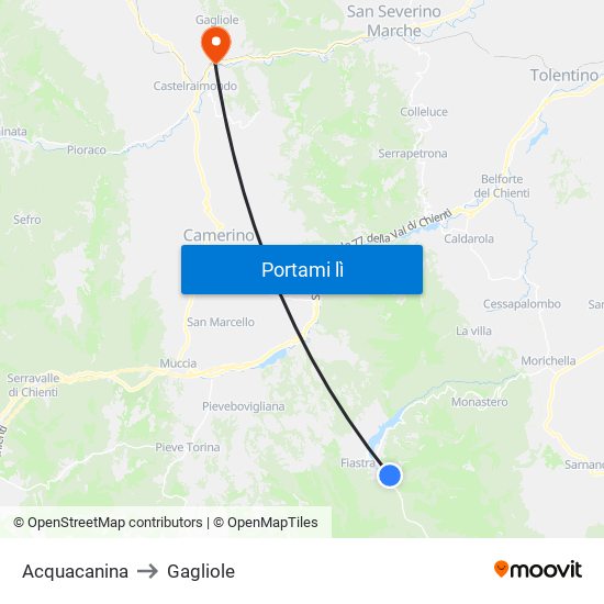 Acquacanina to Gagliole map