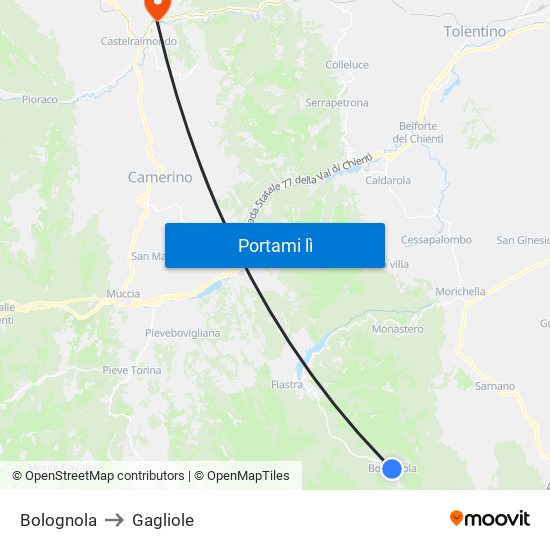 Bolognola to Gagliole map