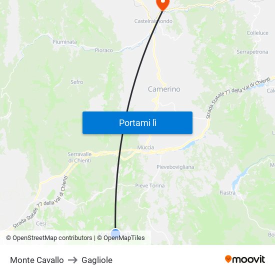 Monte Cavallo to Gagliole map