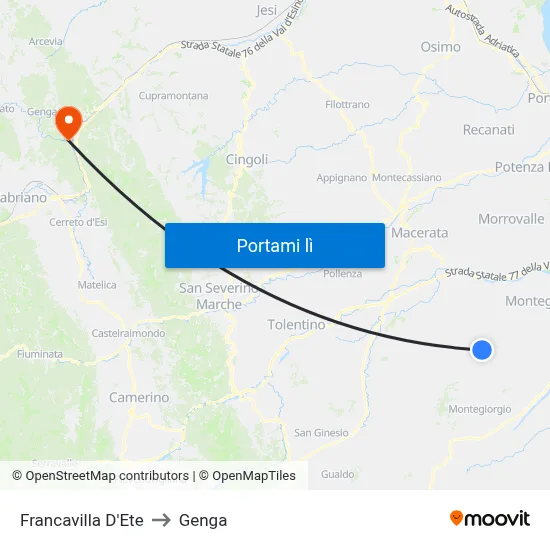 Francavilla D'Ete to Genga map