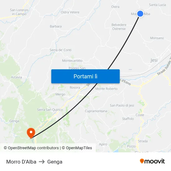 Morro D'Alba to Genga map