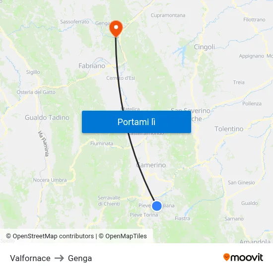 Valfornace to Genga map
