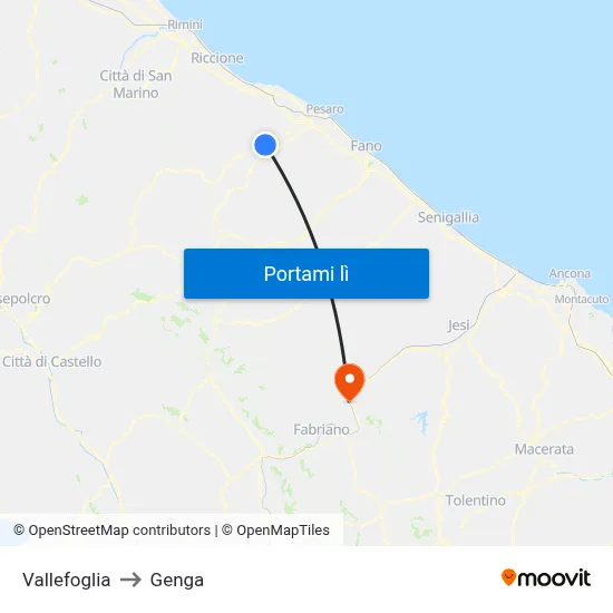 Vallefoglia to Genga map