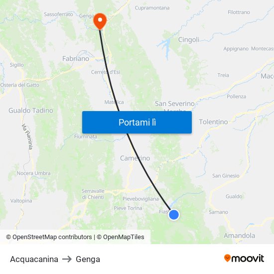 Acquacanina to Genga map