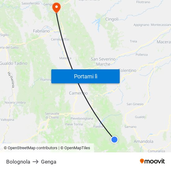 Bolognola to Genga map