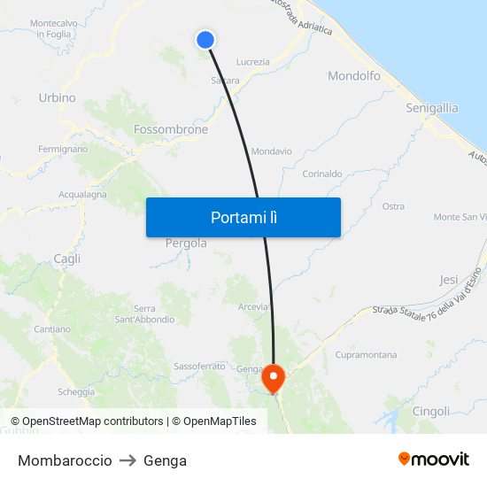 Mombaroccio to Genga map