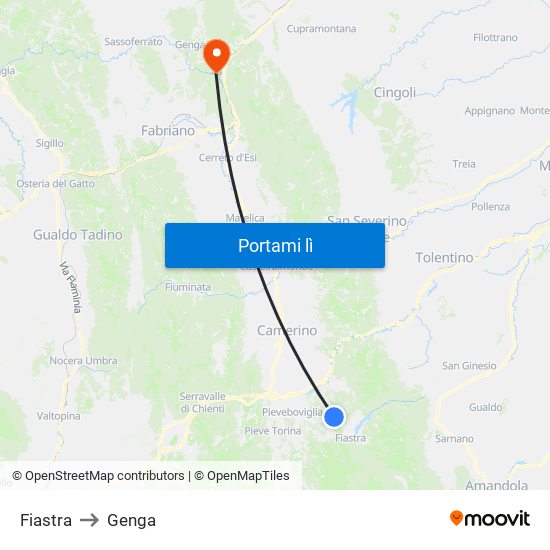 Fiastra to Genga map