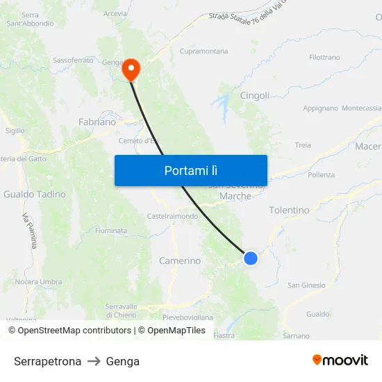 Serrapetrona to Genga map