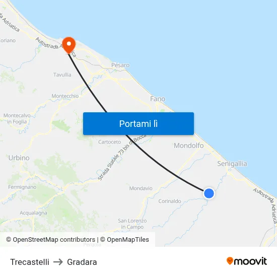 Trecastelli to Gradara map