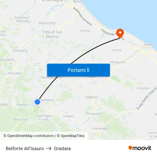 Belforte All'Isauro to Gradara map