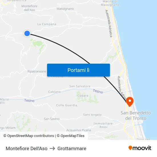Montefiore Dell'Aso to Grottammare map