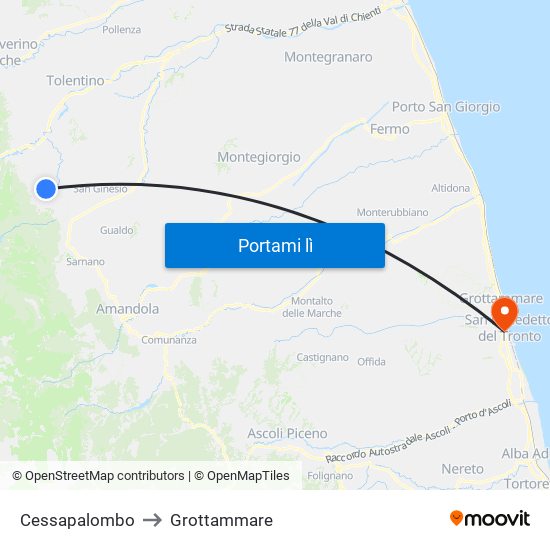 Cessapalombo to Grottammare map