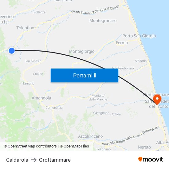 Caldarola to Grottammare map