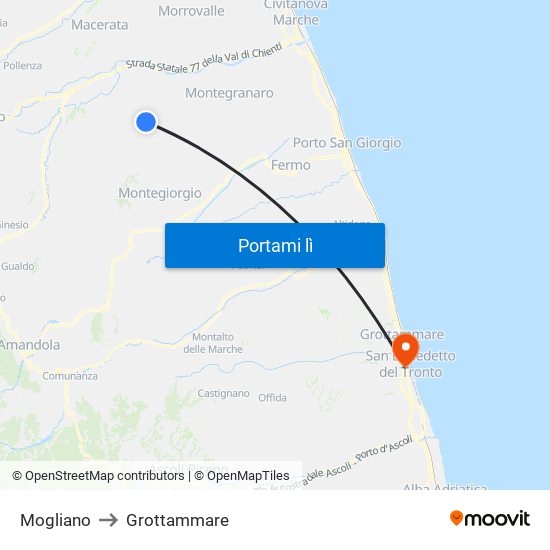 Mogliano to Grottammare map