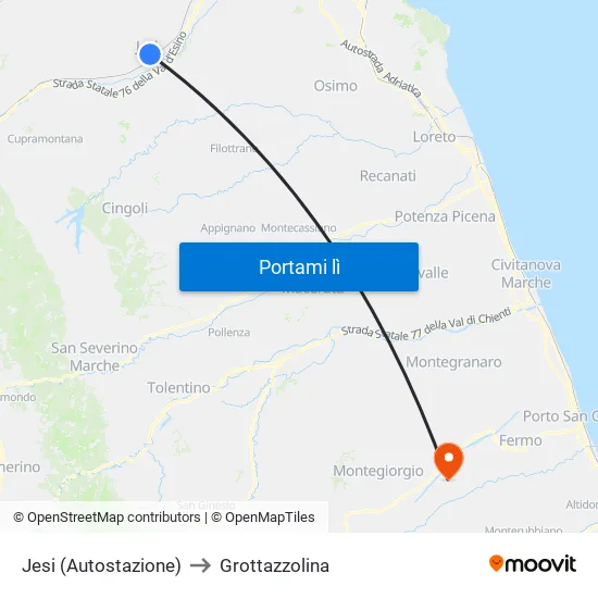Jesi (Autostazione) to Grottazzolina map