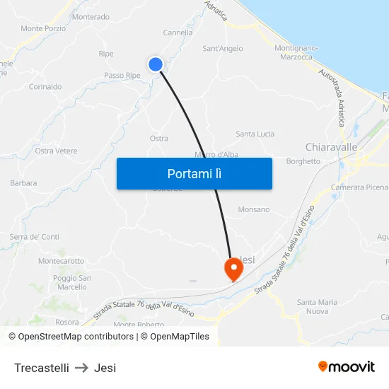 Trecastelli to Jesi map