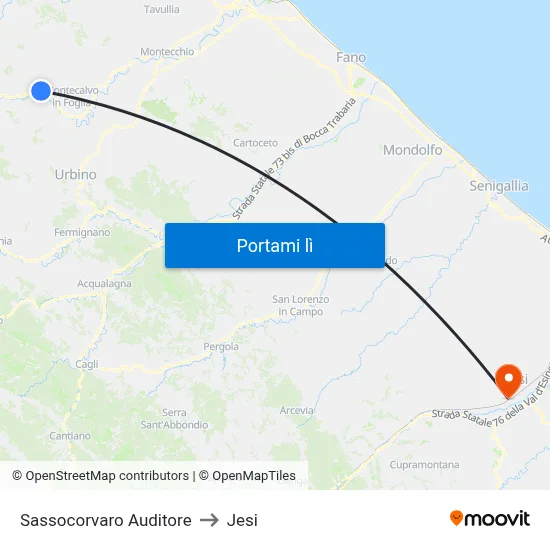 Sassocorvaro Auditore to Jesi map