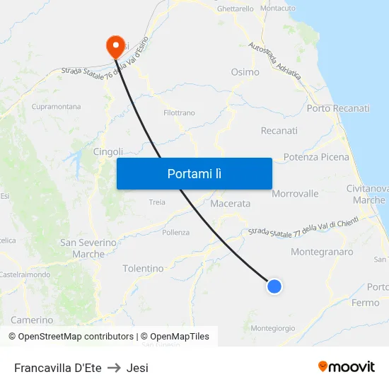Francavilla D'Ete to Jesi map