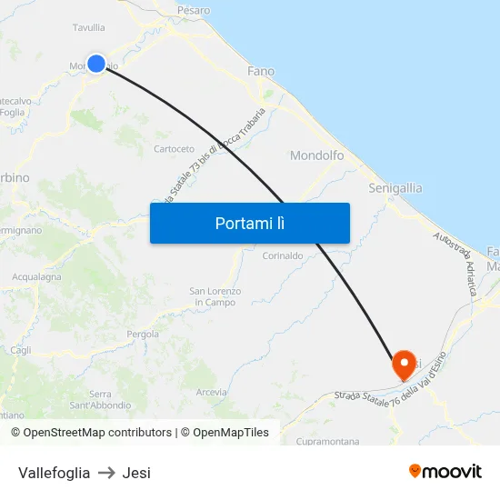 Vallefoglia to Jesi map