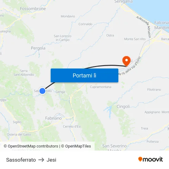Sassoferrato to Jesi map