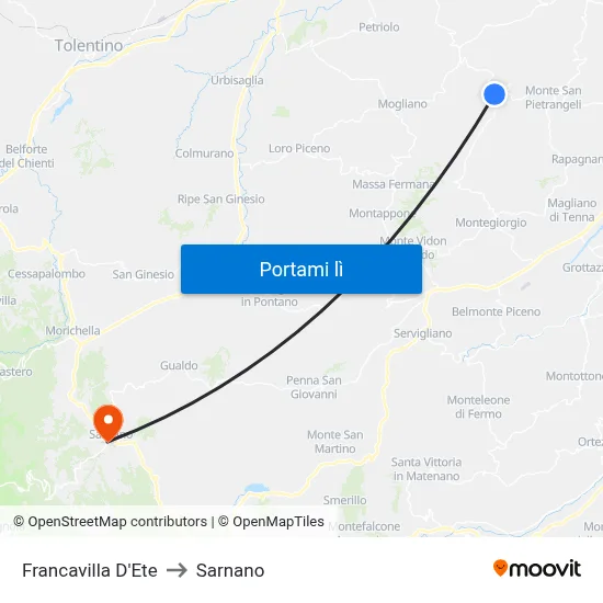Francavilla D'Ete to Sarnano map