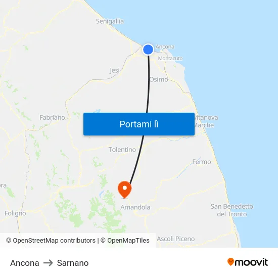 Ancona to Sarnano map