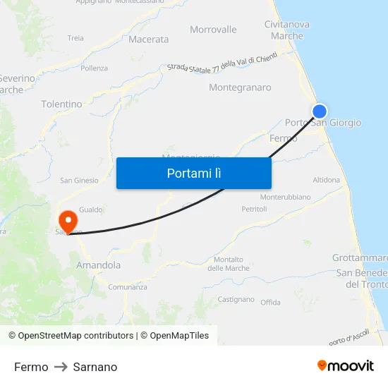 Fermo to Sarnano map