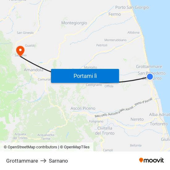 Grottammare to Sarnano map