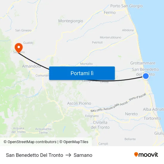 San Benedetto Del Tronto to Sarnano map