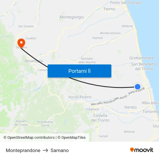Monteprandone to Sarnano map