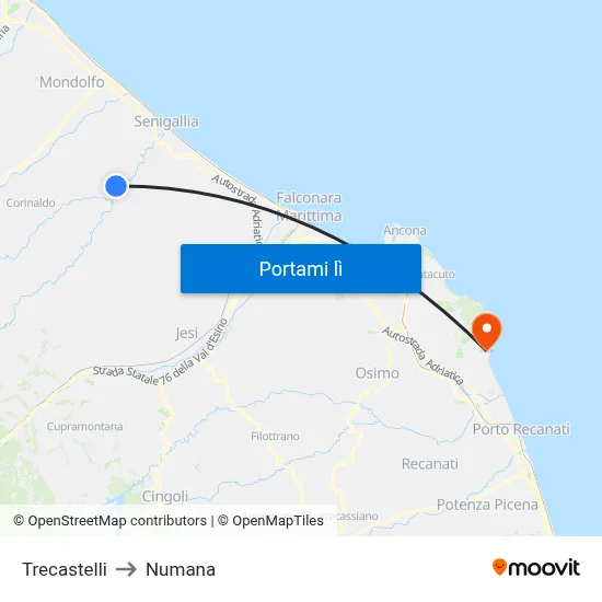 Trecastelli to Numana map