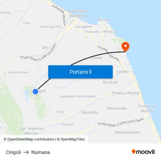 Cingoli to Numana map