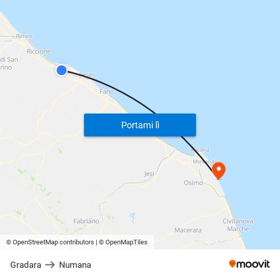 Gradara to Numana map