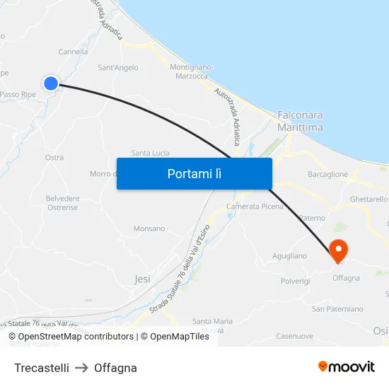 Trecastelli to Offagna map