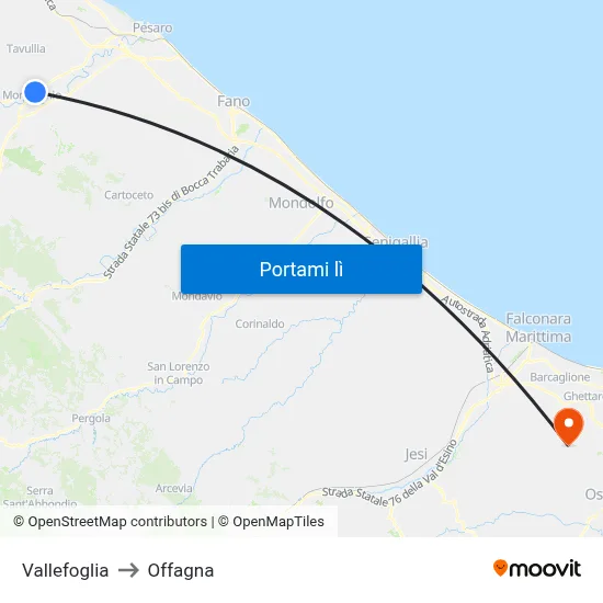 Vallefoglia to Offagna map