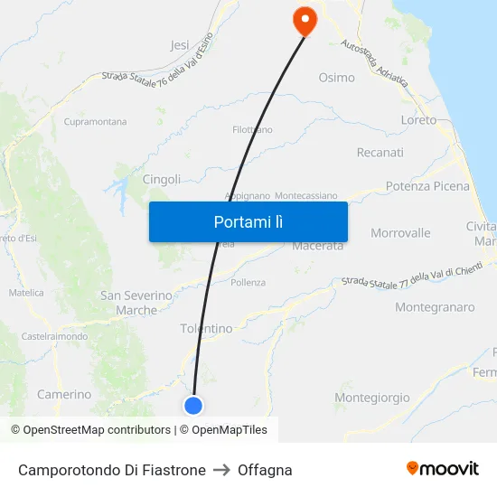 Camporotondo Di Fiastrone to Offagna map