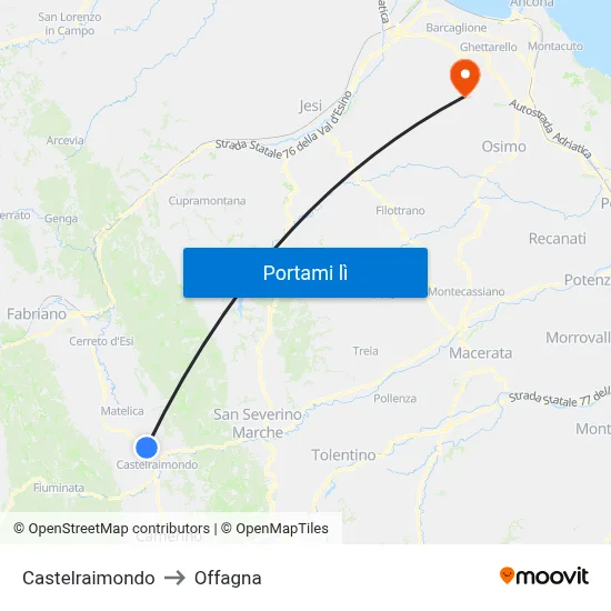 Castelraimondo to Offagna map