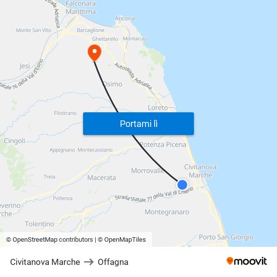 Civitanova Marche to Offagna map