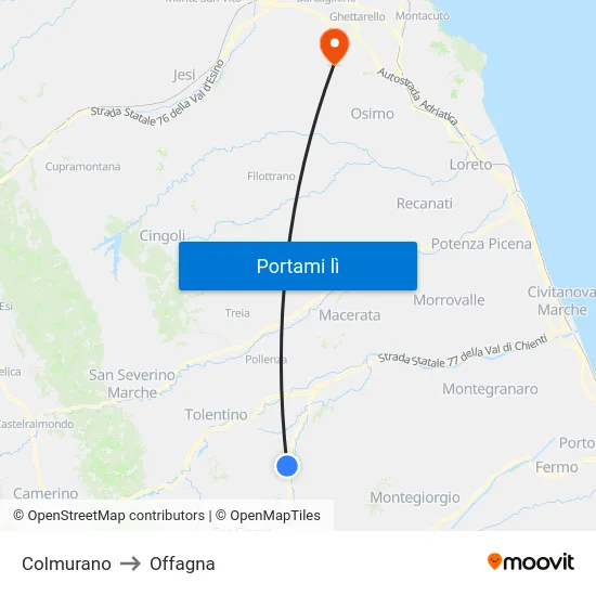 Colmurano to Offagna map