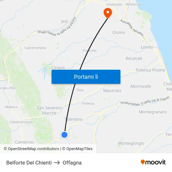 Belforte Del Chienti to Offagna map