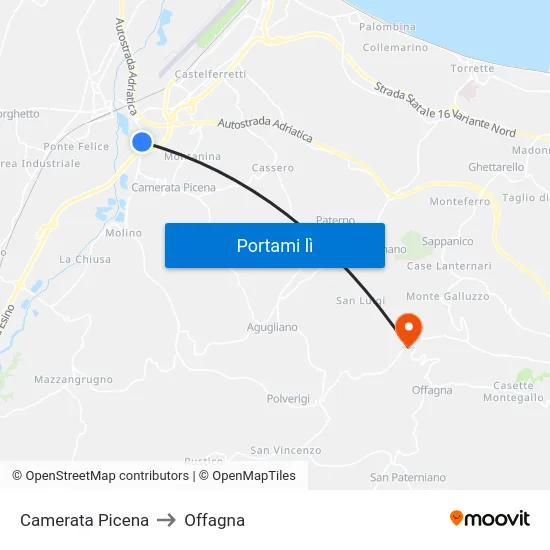Camerata Picena to Offagna map