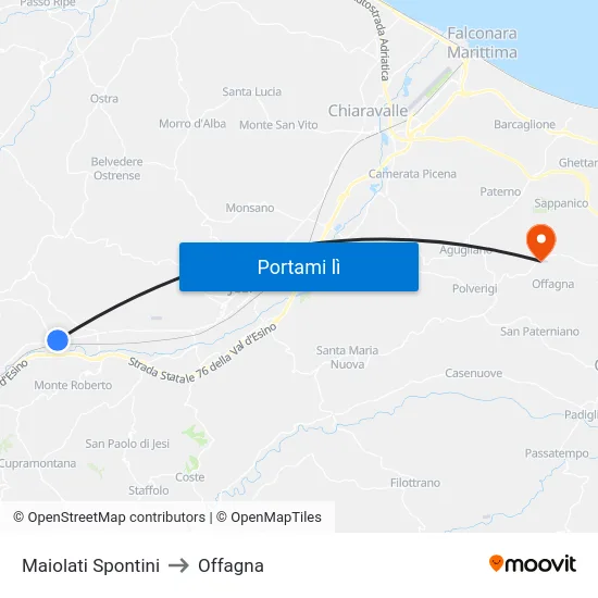 Maiolati Spontini to Offagna map