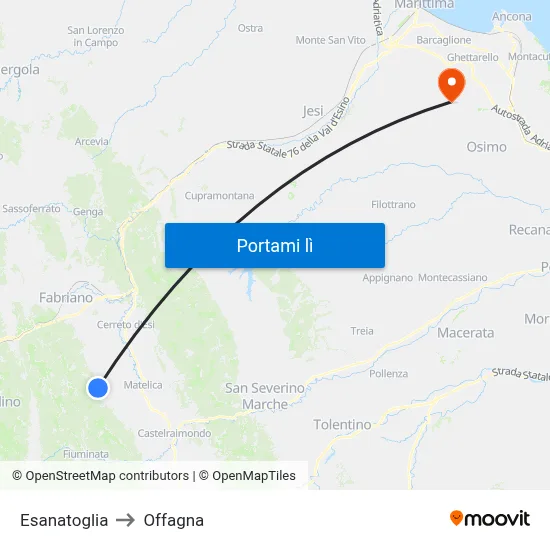 Esanatoglia to Offagna map